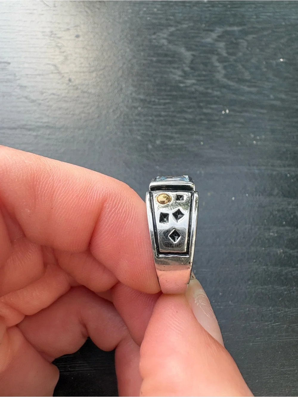 Silver Ring with Blue Square Gemstone - Size 7.5